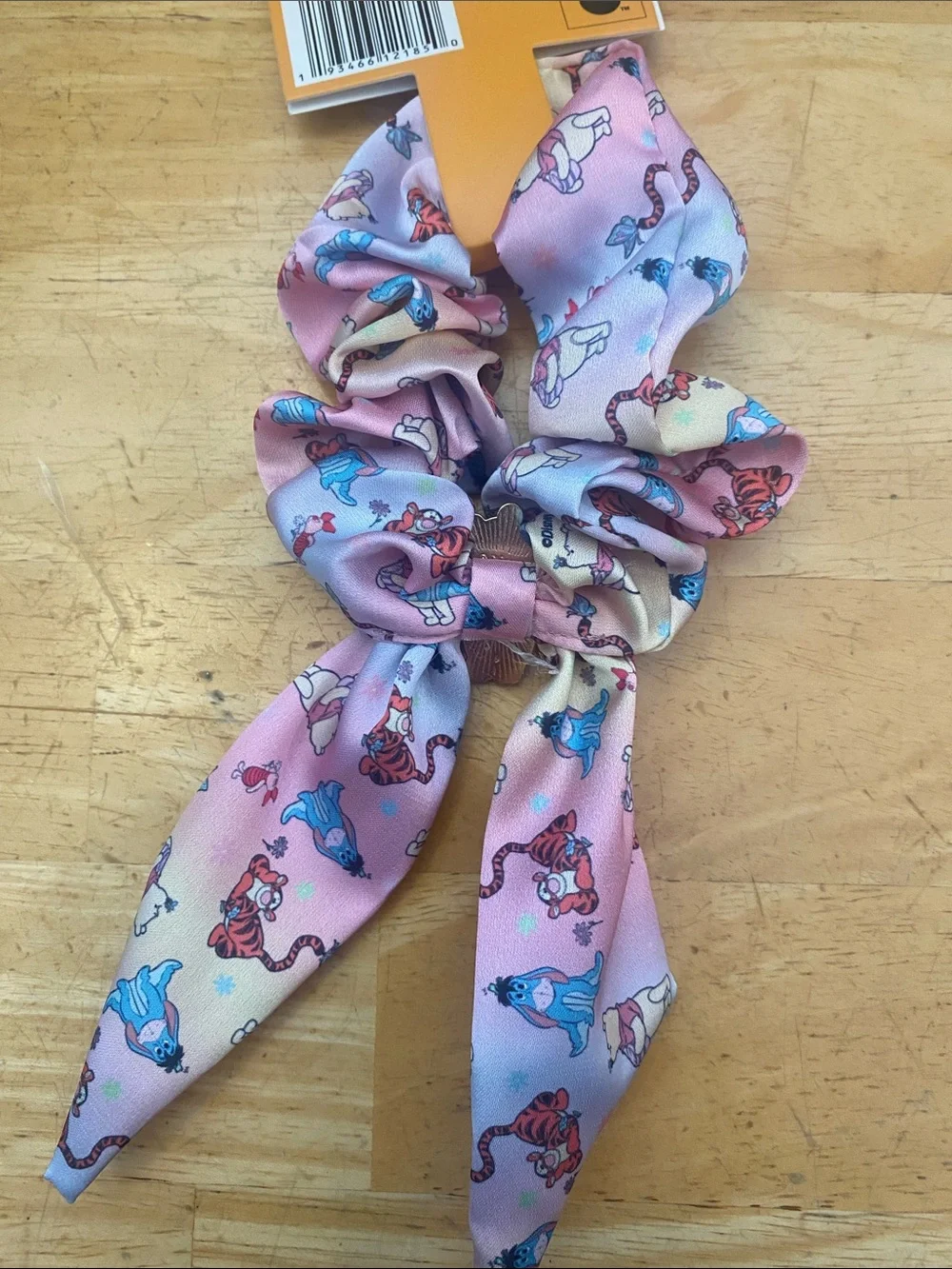 Disney Winnie the Pooh Pink and Lavender Bow Scrunchie w Pooh charm NWT